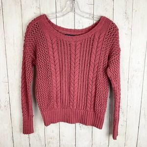 AEO Muted Pink Open Crotchet Cable Knit Sweater